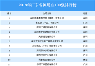 2019年广东省流通业100强排行榜