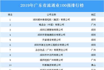 2019年广东省流通业100强排行榜