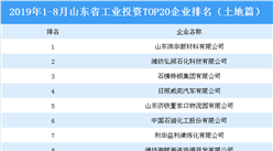 产业地产投资情报：2019年1-8月山东省工业投资TOP20企业排名（土地篇)