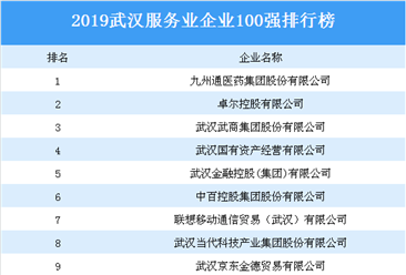2019年武漢服務業企業100強排行榜