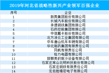 2019年河北省战略性新兴产业领军百强企业名单（附完整名单）
