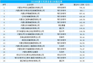 2019年内蒙古民营企业100强排行榜（附完整榜单）