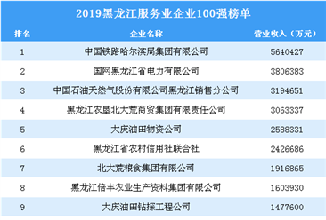 2019黑龙江服务业企业100强排行榜