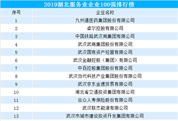 2019湖北服务业企业100强排行榜（附完整榜单）
