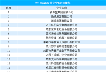 2019年成都民营企业100强排行榜（附全榜单）