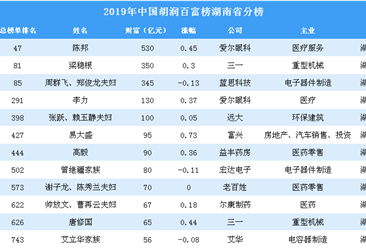 2019年胡润百富榜湖南省上榜企业家排行榜（附完整排名）