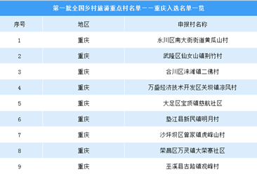第一批全国乡村旅游重点村名单出炉：重庆共9个乡村入选（附图表）