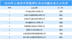 2019年云南省外贸稳增长突出贡献企业公示名单：昆明4家企业上榜