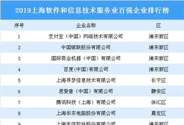 2019年上海软件和信息技术服务业百强企业排行榜