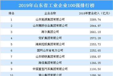2019年山东省工业企业100强排行榜