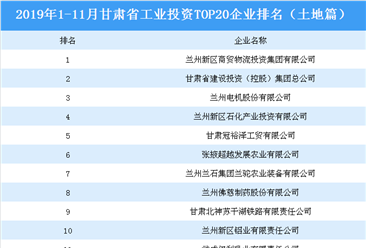 產業地產投資情報:2019年1-11月甘肅省工業投資TOP20企業排名(土地篇)