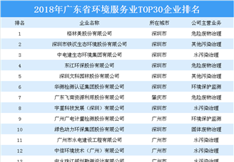 2018年广东省环境服务业TOP30企业排行榜