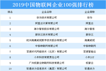 2019中国物联网企业100强排行榜