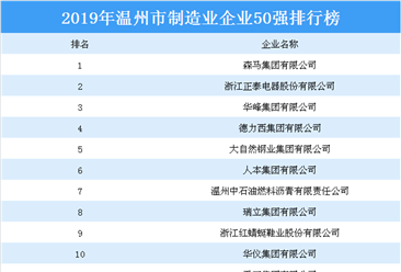 2019年温州市制造业企业50强排行榜