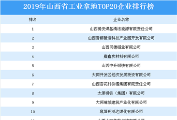 产业地产投资情报：2019年山西省工业拿地TOP20企业排名（土地篇）