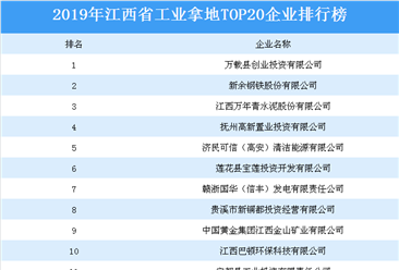 产业地产投资情报：2019年江西省工业拿地TOP20企业排名（土地篇）