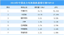 2019年中国动力电池装机量排行榜TOP10：宁德时代占据半壁江山稳居第一（图）