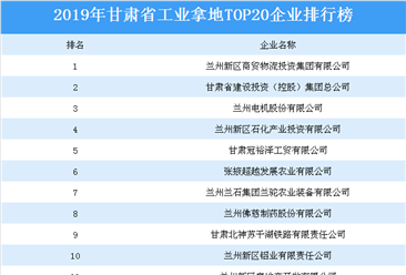 产业地产投资情报：2019年甘肃省工业拿地TOP20企业排名（土地篇）