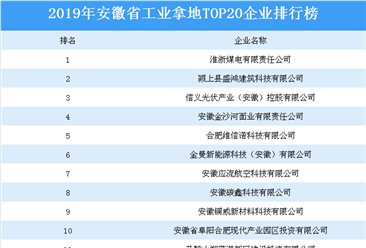 产业地产投资情报：2019年安徽省工业拿地TOP20企业排名（土地篇）