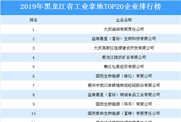 产业地产投资情报：2019年黑龙江省工业拿地TOP20企业排名（土地篇）