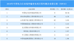 2019年中国电力行业境外输变电项目签约额企业排行榜（TOP10）