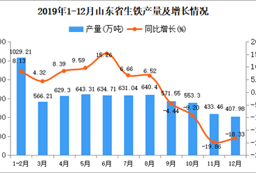 2019年山东省生铁产量为5770.1万吨 同比下降13.28%