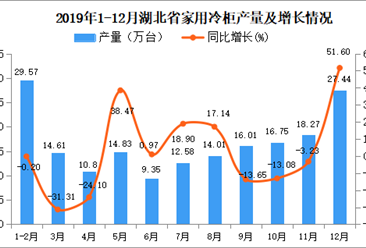 2019年湖北省家用冷柜产量及增长情况分析