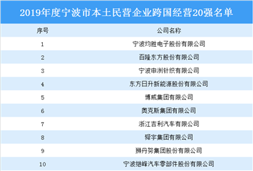 2019年度宁波市本土民营企业跨国经营20强名单：均胜电子上榜（附全名单）