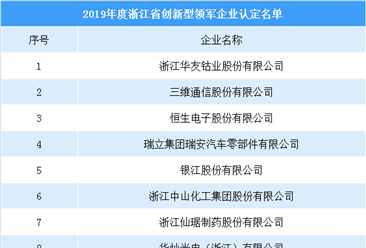 2019年度浙江省创新型领军企业公示名单发布（附完整名单）