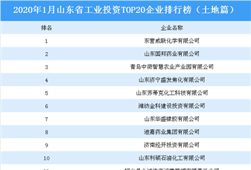 產業地產投資情報:2020年1月山東省工業投資TOP20企業排名(土地篇)