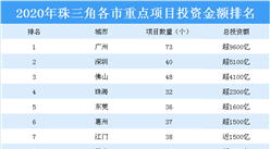 2020年珠三角各市重点项目投资金额排名：广州第一（附榜单）