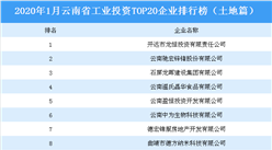 产业地产投资情报：2020年1月云南省工业投资TOP20企业排名（土地篇）