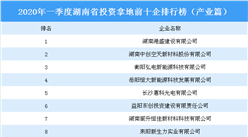 2020年一季度湖南省投资拿地前十企排行榜（产业篇）