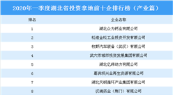 2020年一季度湖北省投资拿地前十企排行榜（产业篇）