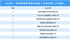 2020年一季度海南省投資拿地前十企排行榜（產業篇）