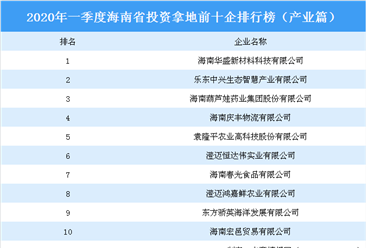 2020年一季度海南省投资拿地前十企业排行榜（产业篇）