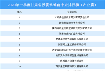 2020年一季度陕西省投资拿地前十企排行榜（产业篇）