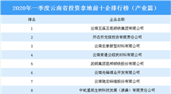 2020年一季度云南省投資拿地前十企排行榜（產業篇）