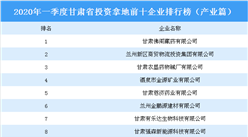 2020年一季度甘肅省投資拿地前十企業排行榜（產業篇）