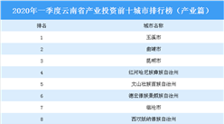 2020年一季度云南省产业投资前十城市排名（产业篇）