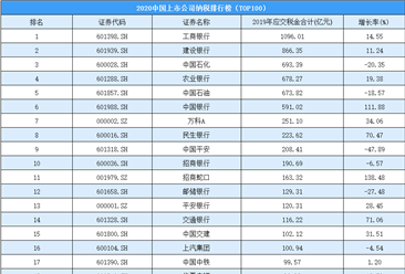 2020年中國上市公司納稅排行榜（TOP100）