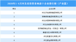 2020年1-4月河北省投資拿地前十企業排行榜（產業篇）