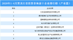 2020年1-4月黑龍江省投資拿地前十企業排行榜（產業篇）