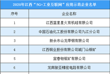 2020年江西省首批“5G+工业互联网”应用示范企业名单发布：共14家企业入选