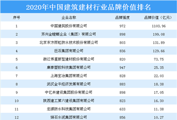 2020年中国建筑建材行业品牌价值排行榜