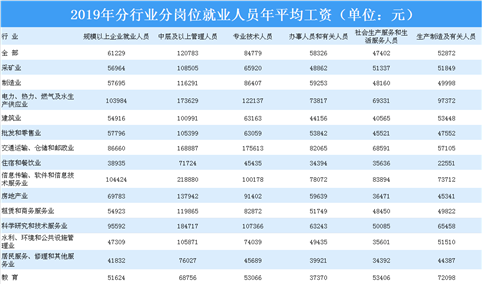 2019年广西规模以上企业分岗位就业人员年平均工资情况分析（表）