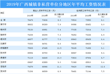 2019年广西城镇非私营单位就业人员年平均工资情况分析（表）