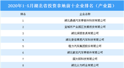 产业地产投资情报：2020年1-5月湖北省投资拿地前十企业排行榜（产业篇）