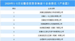 产业地产投资情报：2020年1-5月安徽省投资拿地前十企业排行榜（产业篇）