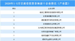 产业地产投资情报：2020年1-5月甘肃省投资拿地前十企业排行榜（产业篇）